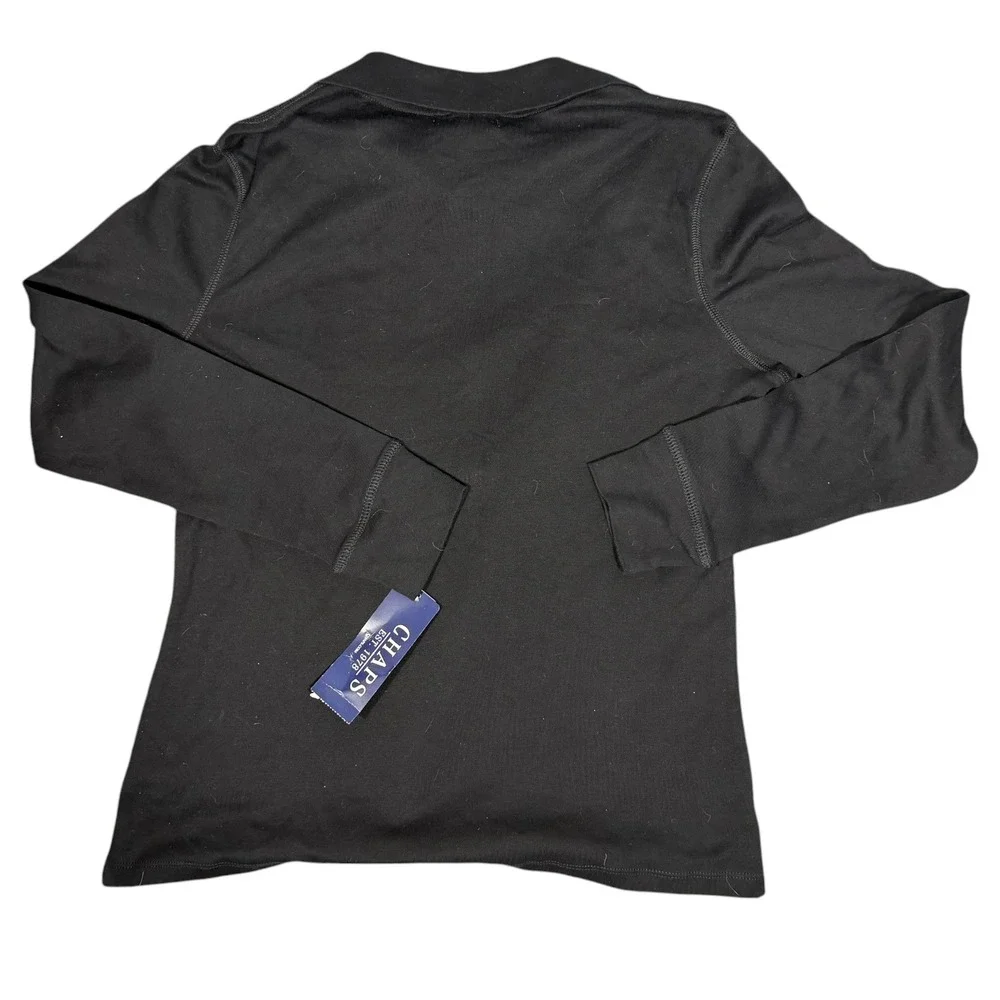 Chaps Polo Shirt Womens Large Black Faux Leather Trim Snap Long Sleeve NEW - Picture 11 of 11